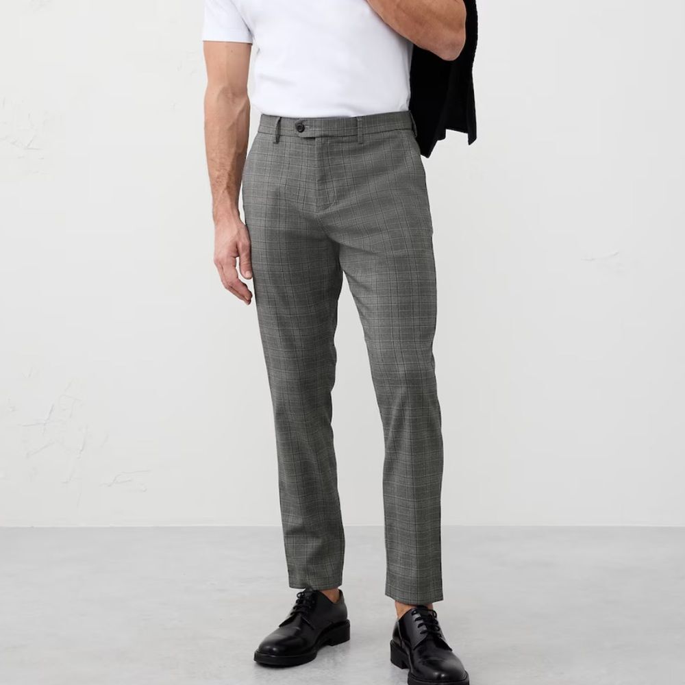 New Banana Republic Gray Checkered Lightweight Pants Slim Tapered Fit New tags